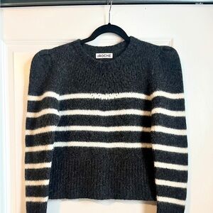 St. Roche Baby Alpaca Blend Charcoal & Ivory Sweater. Sissy Breton Stripe.